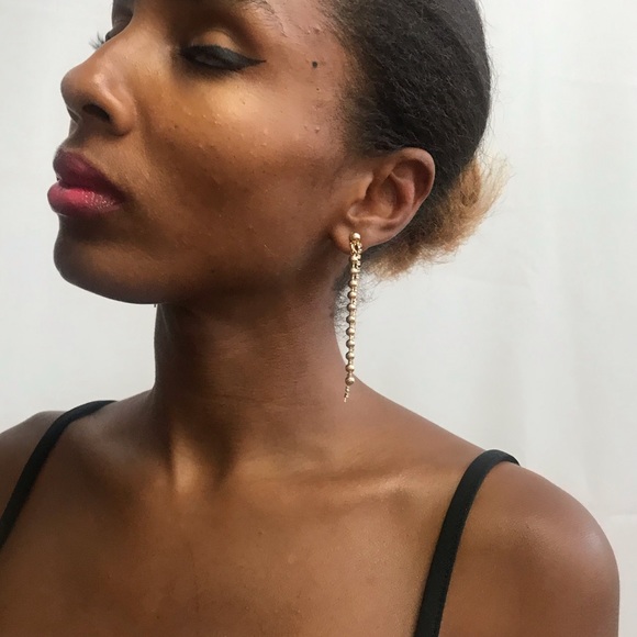 Simple Rhinestone Thread and Ball Drop Earrings - Picture 12 of 12